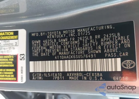 2025 Toyota Camry Se from USA, damaged, VIN 4T1DAACK6SU576491